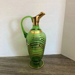 Vtg Green  and Gold Jug